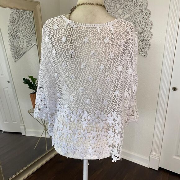 Whimsygoth Boho White Open Front Button Crochet Cardigan Top One Size L / XL - Picture 5 of 5